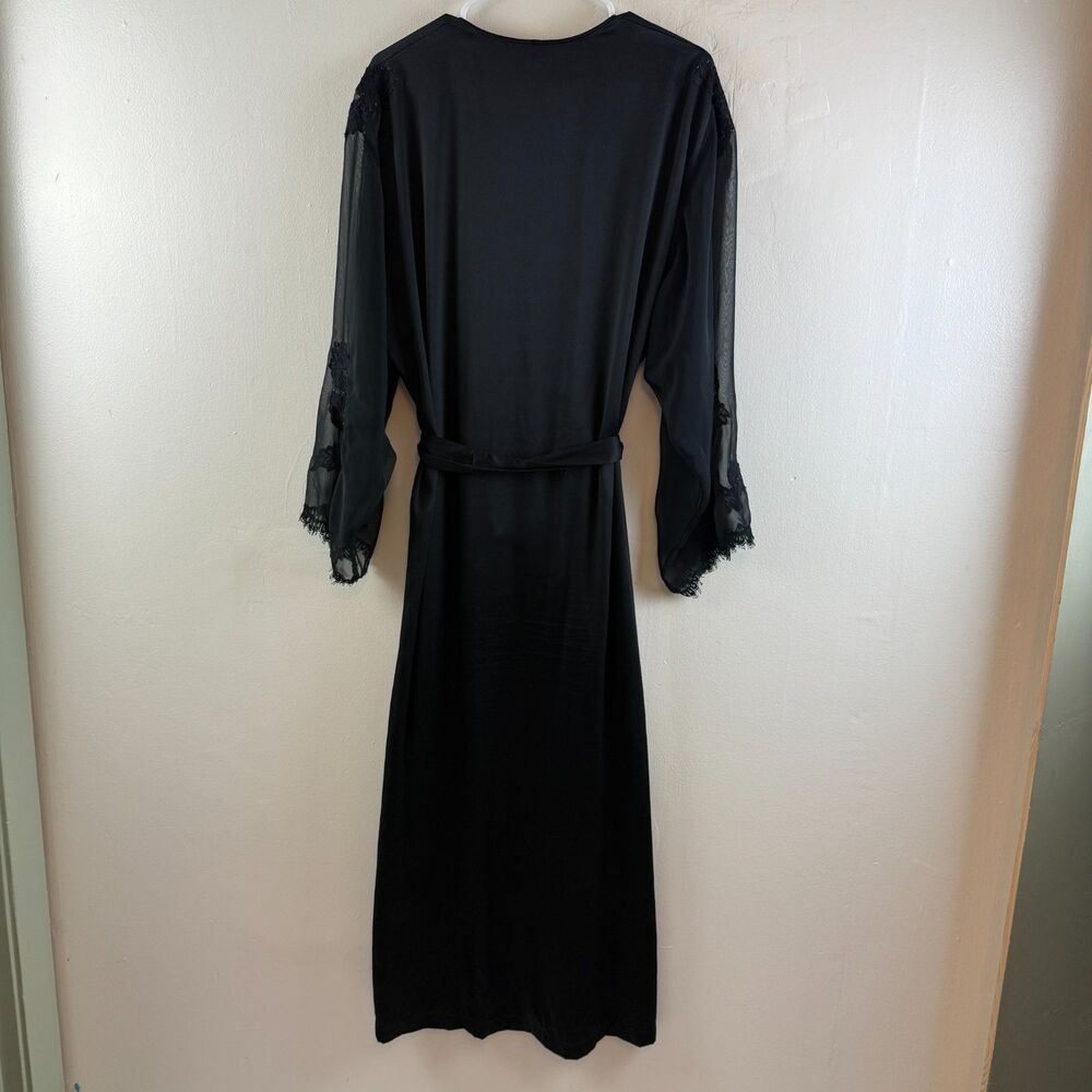 Natori Black Satin & Lace Long Robe - Picture 10 of 15